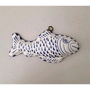 Vintage Bassano ABC Ceramiche Italy Blue White Decorative Fish Mold Decor Label